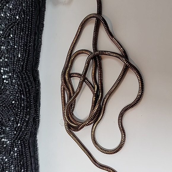 Imperial Fashion beaded purse black silky lining vintage snake chain formal eve - Picture 9 of 12